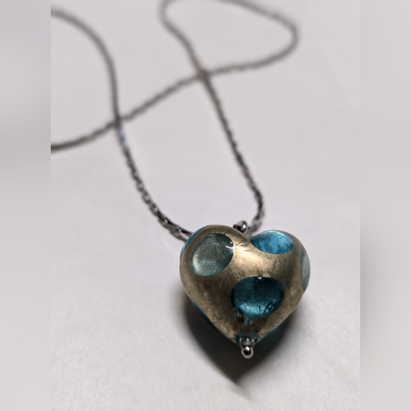 Vintage Sterling silver necklace and hand blown glass heart pendant Murano - Picture 2 of 6